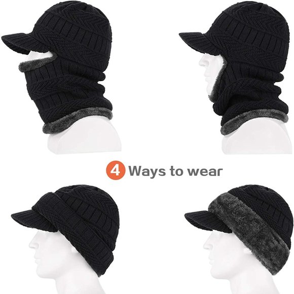Knitted Men Women Balaclava Black Gray Warm Winter Windproof Beanie Hat One Size - Picture 4 of 4